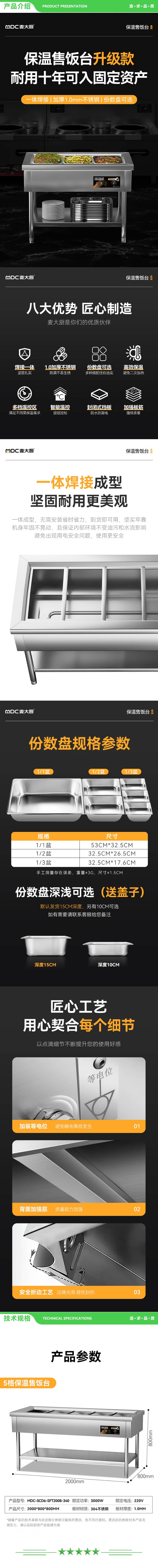 麦大厨 MDC-SCD6-SFT2008-340 保温售饭台商用食堂酒店保温台立式分餐304款加长五格保温汤池带份数盆 2.jpg